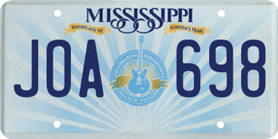 MS license plate JOA698