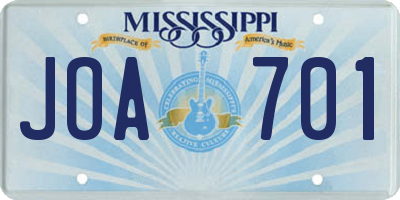 MS license plate JOA701