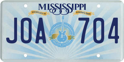 MS license plate JOA704