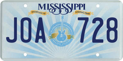 MS license plate JOA728