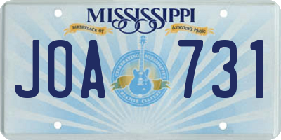 MS license plate JOA731