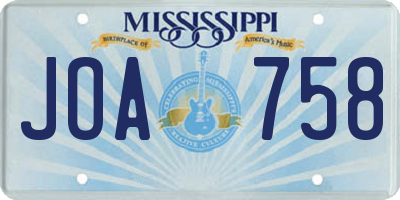 MS license plate JOA758