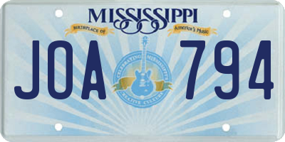 MS license plate JOA794