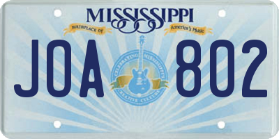 MS license plate JOA802