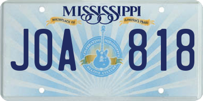 MS license plate JOA818