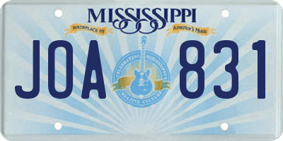 MS license plate JOA831