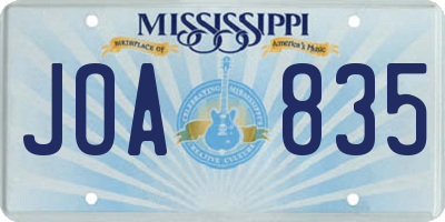 MS license plate JOA835