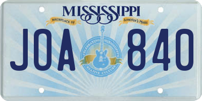 MS license plate JOA840