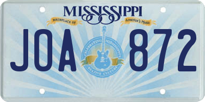 MS license plate JOA872