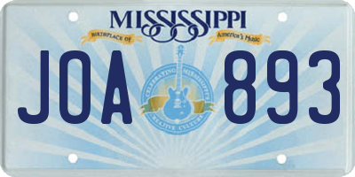MS license plate JOA893