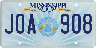 MS license plate JOA908