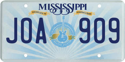 MS license plate JOA909
