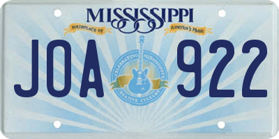 MS license plate JOA922