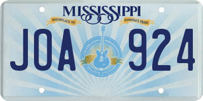 MS license plate JOA924