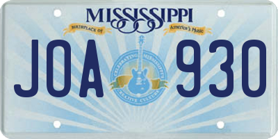 MS license plate JOA930