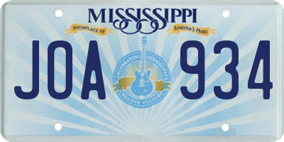 MS license plate JOA934