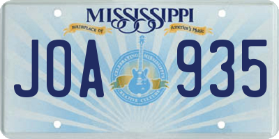 MS license plate JOA935