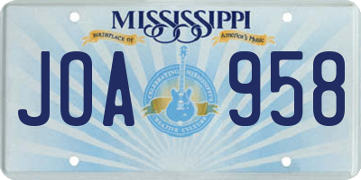 MS license plate JOA958