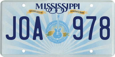 MS license plate JOA978