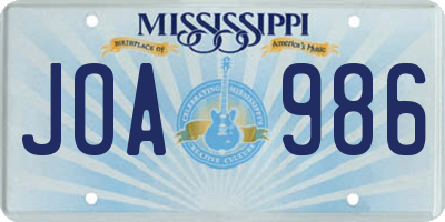 MS license plate JOA986