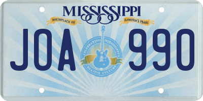 MS license plate JOA990