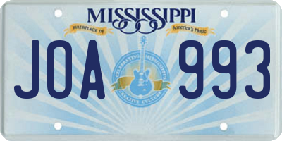 MS license plate JOA993