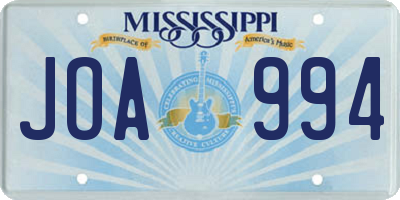 MS license plate JOA994