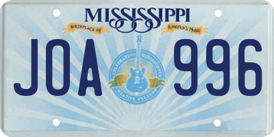 MS license plate JOA996