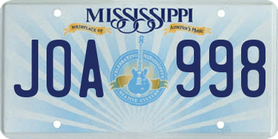 MS license plate JOA998
