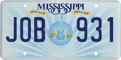 MS license plate JOB931
