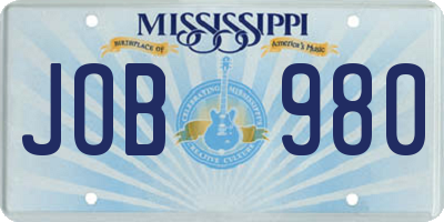 MS license plate JOB980