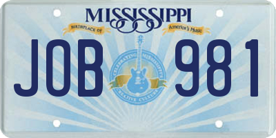 MS license plate JOB981