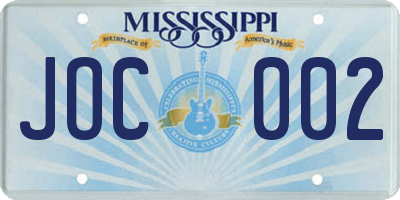 MS license plate JOC002