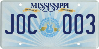 MS license plate JOC003