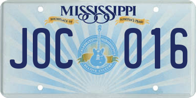 MS license plate JOC016
