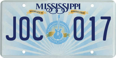 MS license plate JOC017
