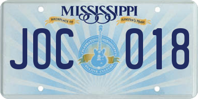 MS license plate JOC018