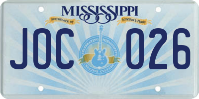 MS license plate JOC026