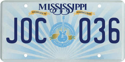 MS license plate JOC036