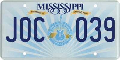MS license plate JOC039