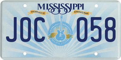 MS license plate JOC058