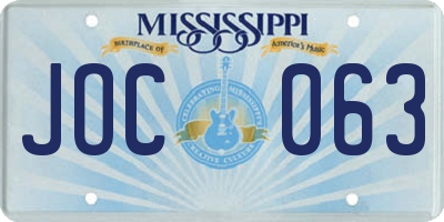 MS license plate JOC063