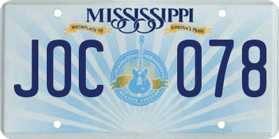 MS license plate JOC078