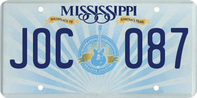 MS license plate JOC087