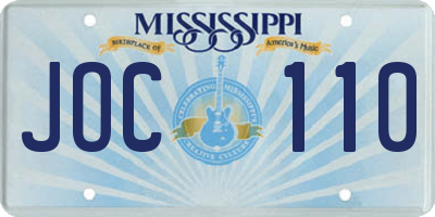 MS license plate JOC110