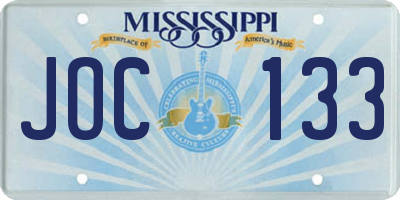 MS license plate JOC133