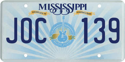 MS license plate JOC139