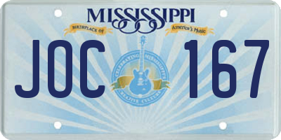 MS license plate JOC167