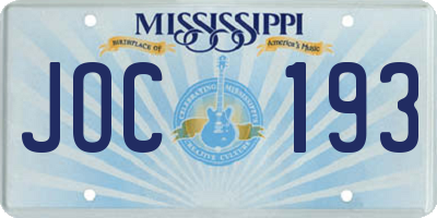 MS license plate JOC193