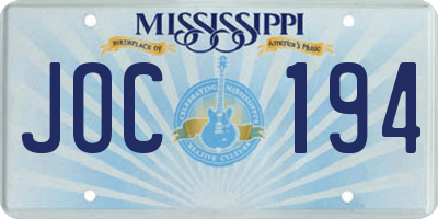 MS license plate JOC194